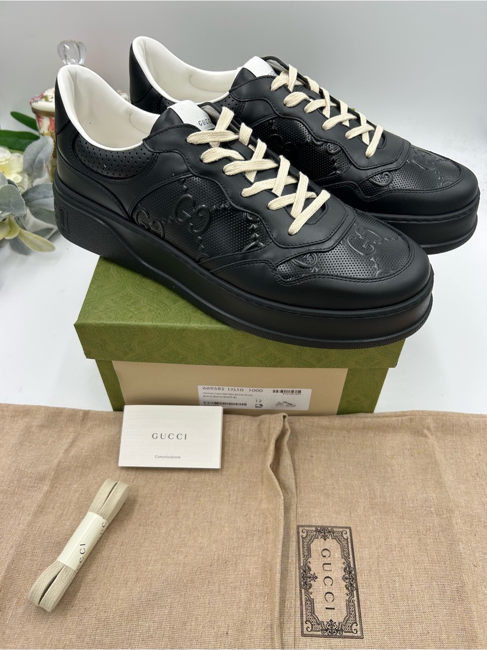 Men's Gucci GG embossed leather sneakers size 12 fits 13 US made in Italy - Picture 11 of 11